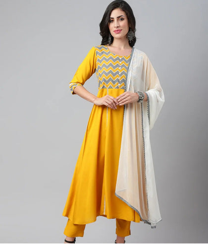 Yellow Anarkali with Pants and Dupptta