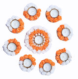 White and Peach 9pcs Rose Diya Mat set