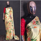 Satin Printed Saree with Pearl border