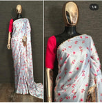 Satin Printed Saree with Pearl border