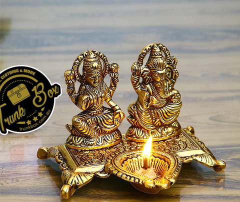 Metal Laxmi Ganesha with Diya