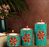 3 Piece Wooden Pillar Candle Holders