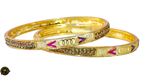 Pink & Purple Meenawork Golden Bangles