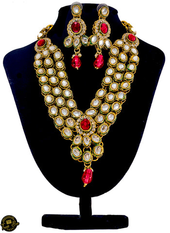 Kundan necklace with Earrings with Red Accent Drops