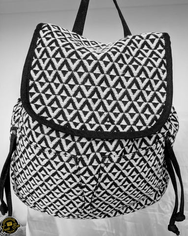Black and white bag pack with patterns