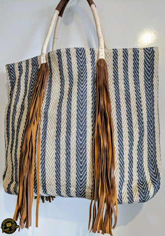 Blue and white bag with patterns